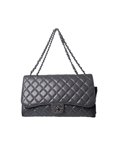 Chanel Drawstring Flap Shoulder Bag Lambskin Grey 20331122 (2014), front view